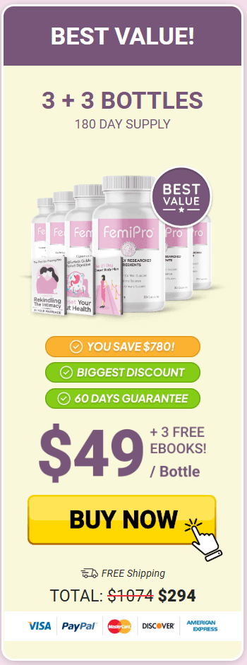FemiPro 3 Plus 3 Bottles 180 Day Supply Best Value Bundle with Free Bonuses and Free Shipping