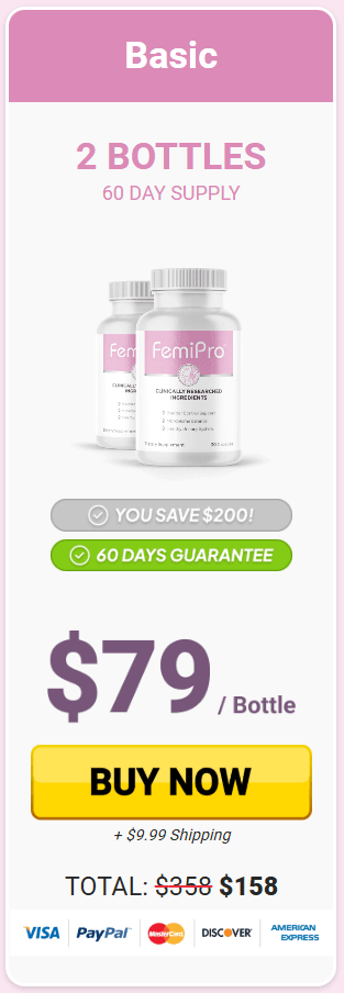 FemiPro 2 Bottles 60 Day Supply Basic Package for Bladder Control and Urinary Health Support