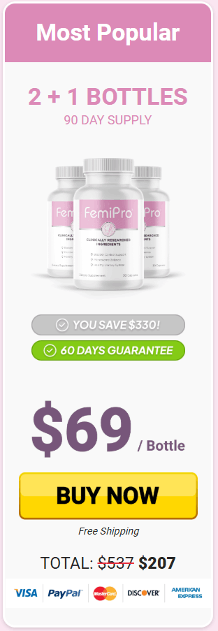 FemiPro 2 Plus 1 Bottles 90 Day Supply Most Popular Urinary Health Support Package